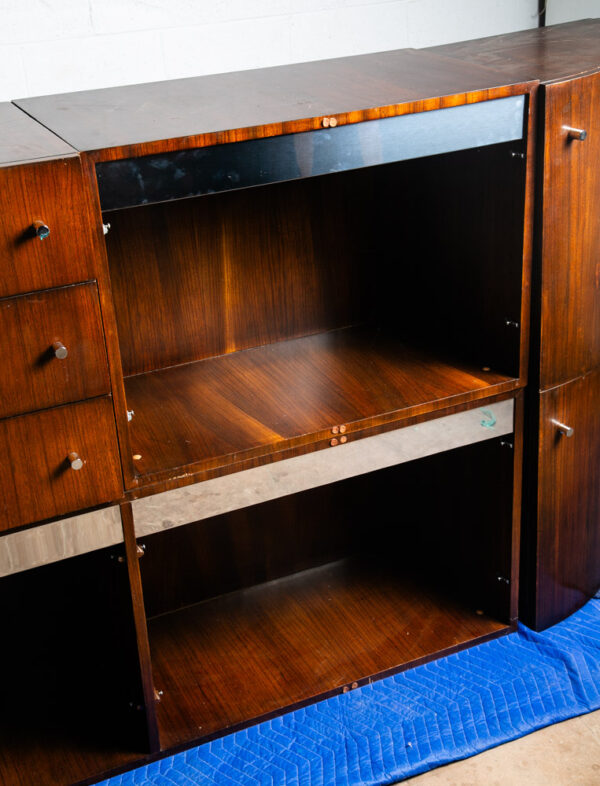 Mid Century Modern Wall Unit Cabinet Glass Shelves Chrome Rosewood Milo Baughman - Image 12