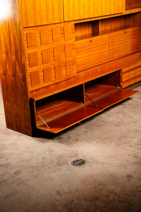Mid Century Modern Credenza Bar Shrunk Teak Wall Unit Liquor Cabinet German Mcm Wall Unit Sliding Door - Image 10