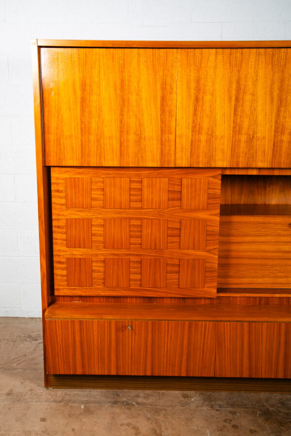Mid Century Modern Credenza Bar Shrunk Teak Wall Unit Liquor Cabinet German Mcm Wall Unit Sliding Door - Image 5
