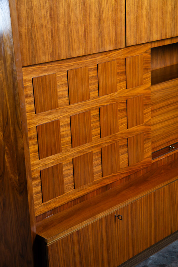 Mid Century Modern Credenza Bar Shrunk Teak Wall Unit Liquor Cabinet German Mcm Wall Unit Sliding Door - Image 8