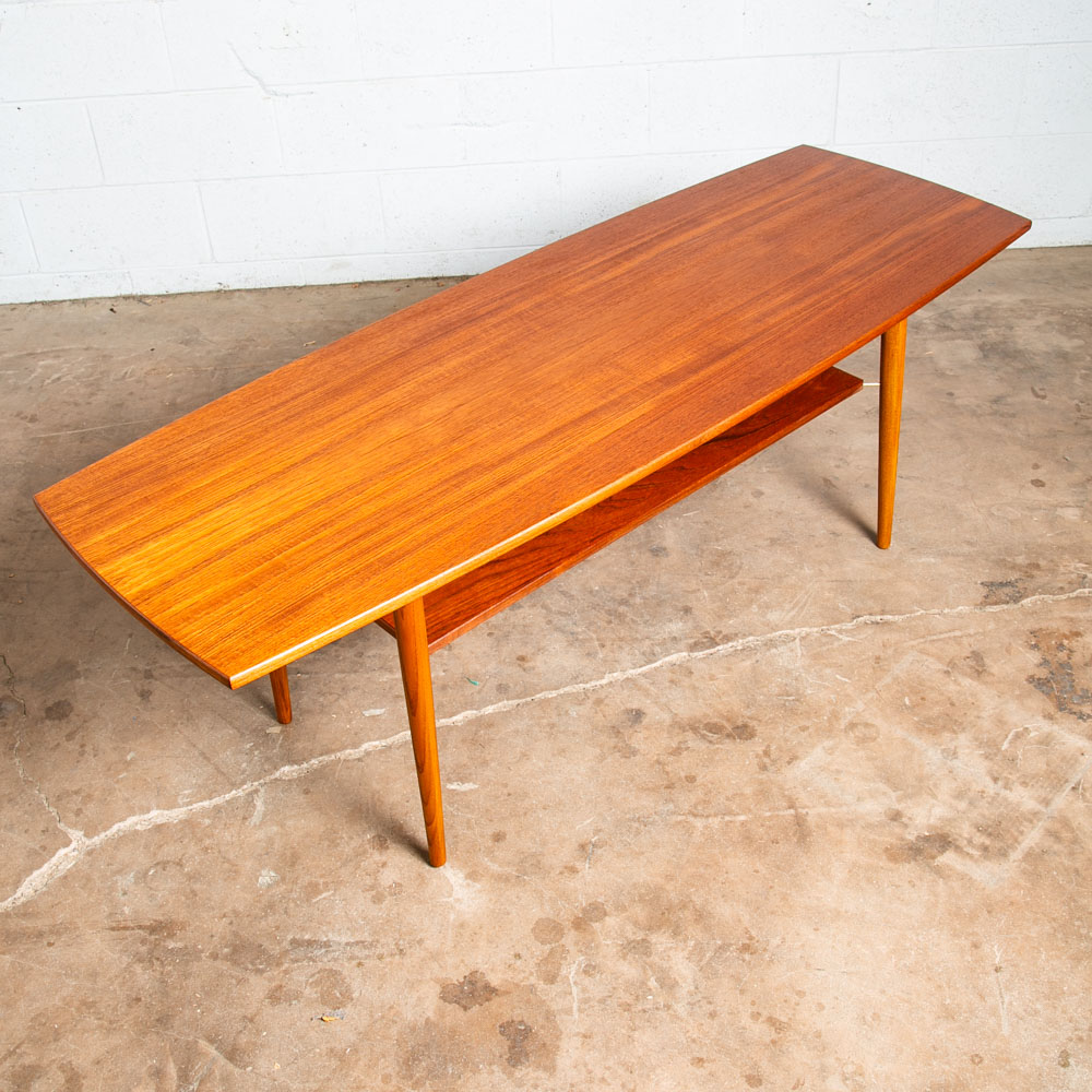 Mid Century Danish Modern Coffee Table Solid Teak Denmark Surfboard Shelf Mcm M - Image 12