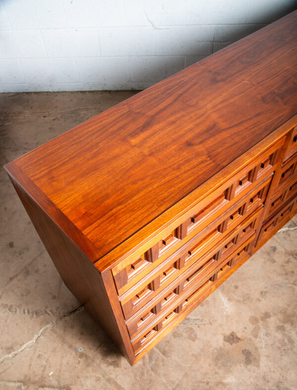 Mid Century Modern Credenza Dresser 12 Drawer Solid Walnut Vintage Cabinet 93" - Image 7