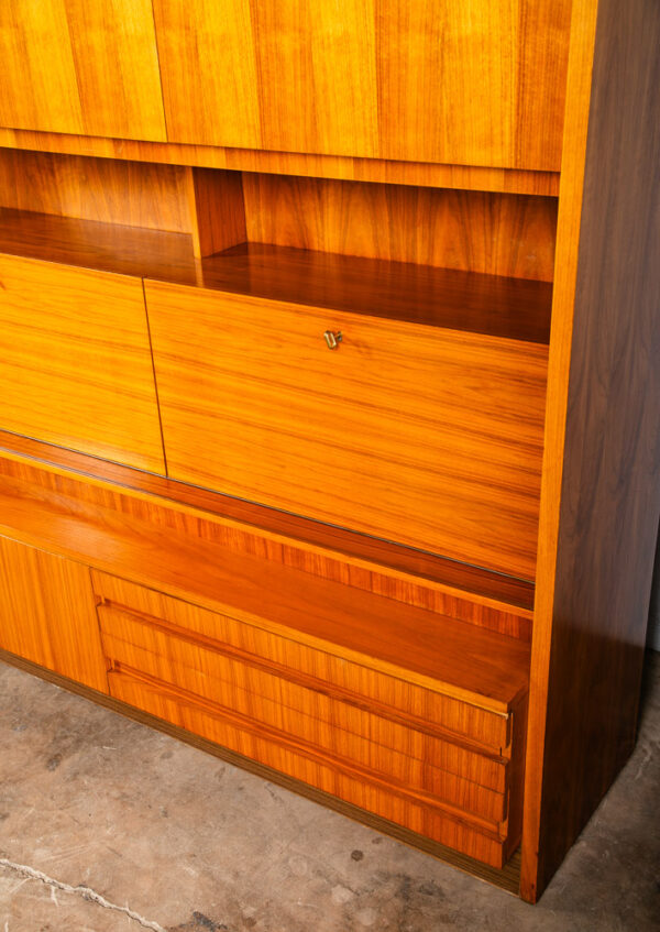 Mid Century Modern Credenza Bar Shrunk Teak Wall Unit Liquor Cabinet German Mcm Wall Unit Sliding Door - Image 9