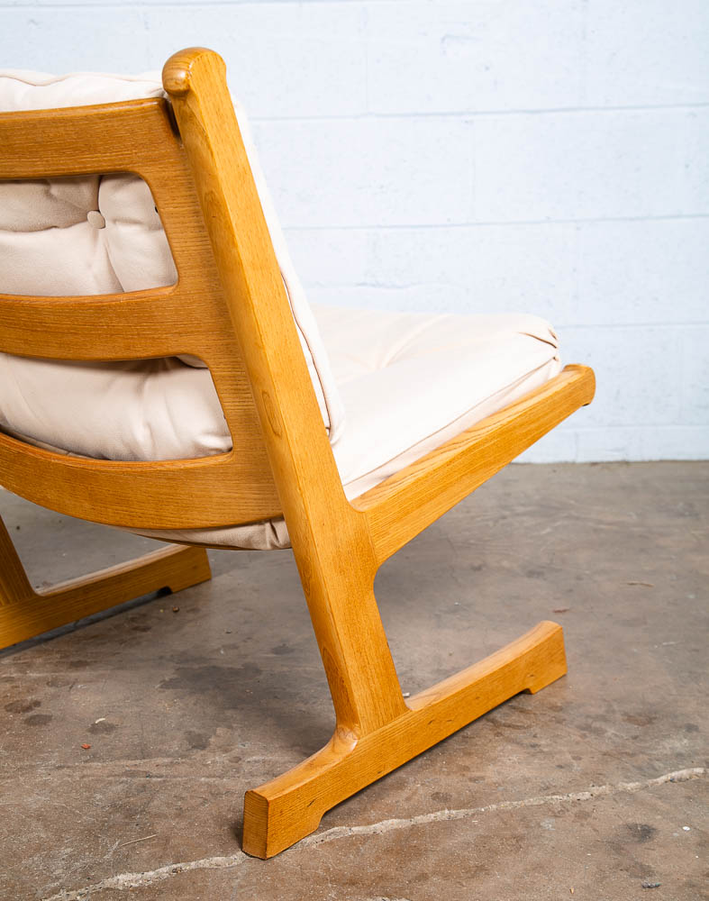Mid Century Danish Modern Lounge Chair France Son Solid Oak Adrian Heath White - Image 5