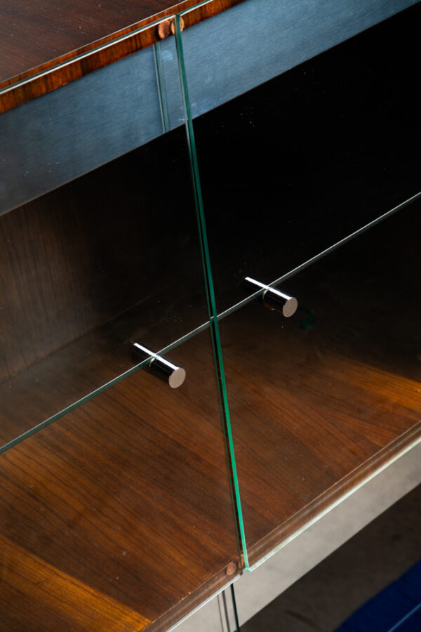 Mid Century Modern Wall Unit Cabinet Glass Shelves Chrome Rosewood Milo Baughman - Image 9