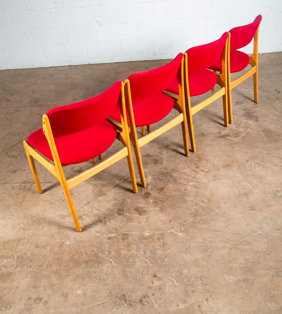 Mid Century Danish Modern Dining Chairs Set 4 Oak Erik Buch #49 Red Denmark NM - Image 4