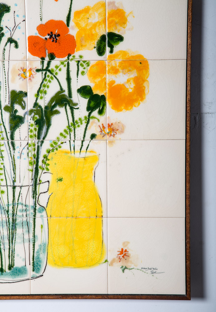 Mid Century Modern Studio Ceramic Tile Original Art Flowers 70s Barbara Beall NM - Image 8