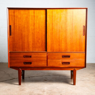 Mid Century Danish Modern Credenza Cabinet Solid Teak Compact Doors 5 Drawer Mcm