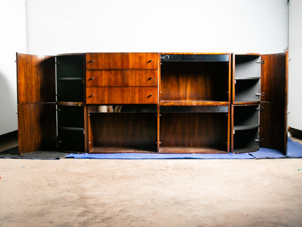 Mid Century Modern Wall Unit Cabinet Glass Shelves Chrome Rosewood Milo Baughman - Image 2