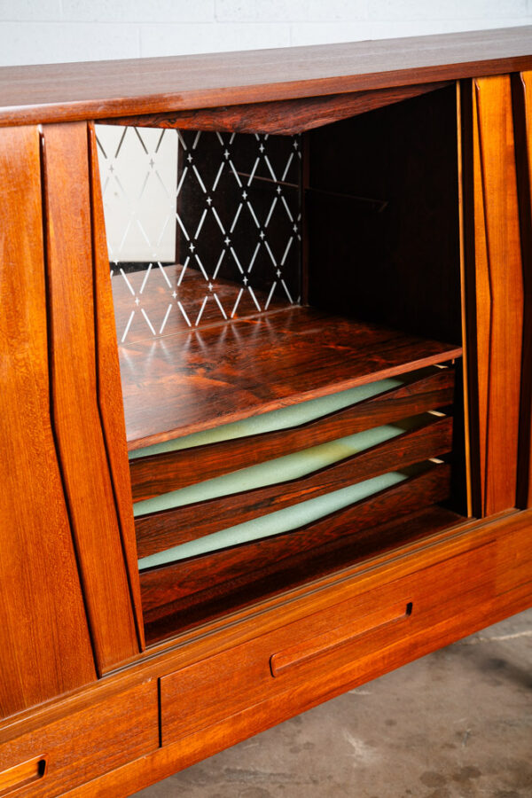 Mid Century Danish Modern Credenza Sideboard Teak Rosewood Bar 3 Drawers Shelf - Image 8