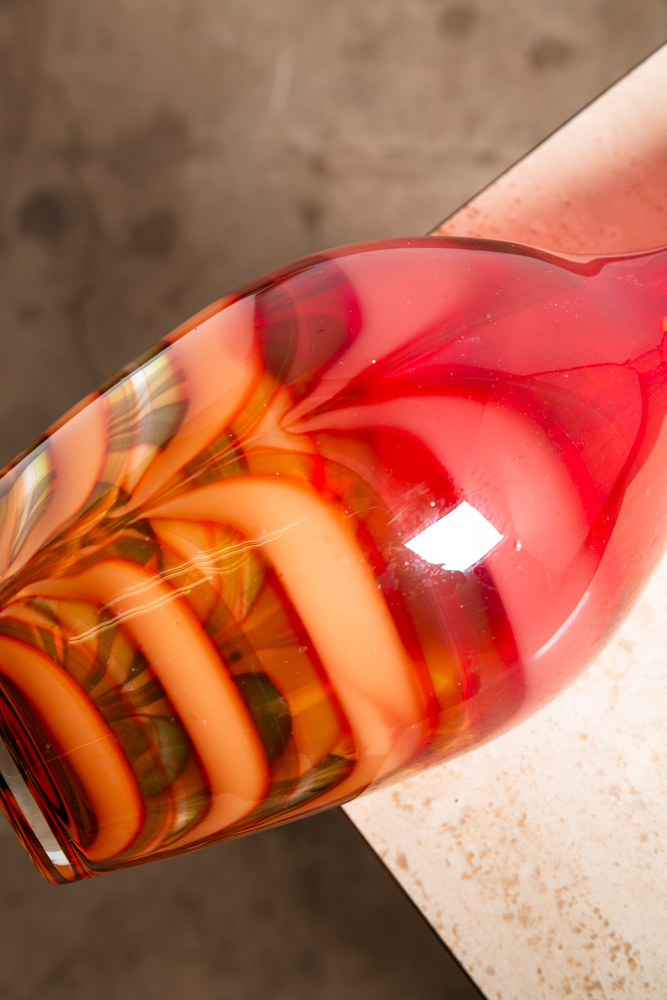 Mid Century Modern Art Glass Vase Red Amber Waterford Round Heavy Tall Evolution - Image 8