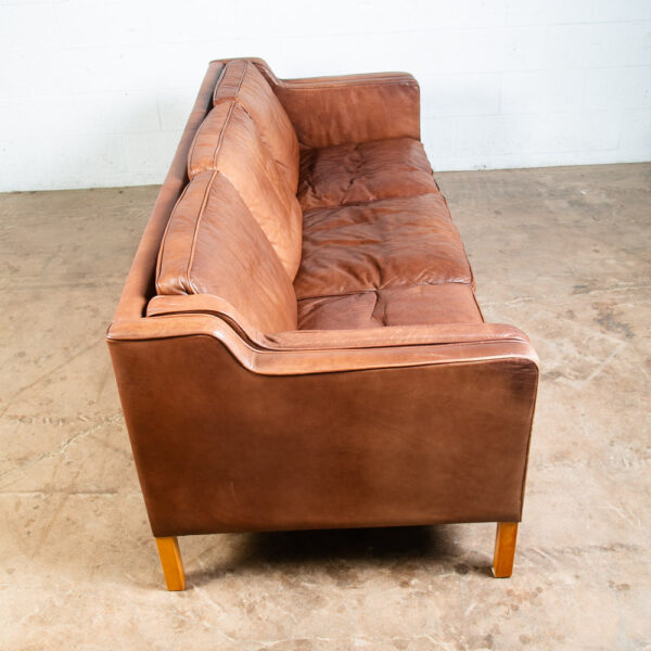 Mid Century Danish Modern Sofa Couch Mogens Hansen Brown Tan 3 Seater Beech Wood - Image 5