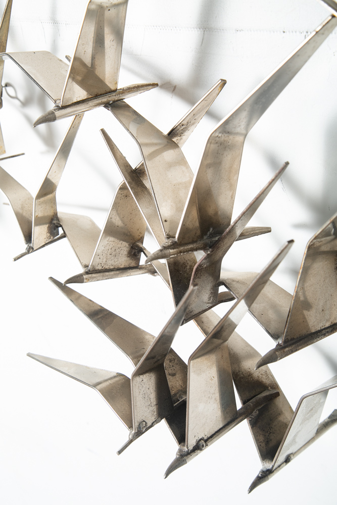 Mid Century Modern Sculpture Birds in Flight Art Wall C. Jere Metal Silver Heavy - Image 5