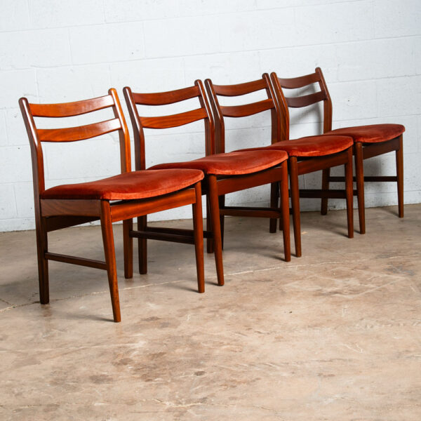 Mid Century Danish Modern Dining Chairs Set 4 Solid Teak Orange Dark Denmark Mcm - Image 8