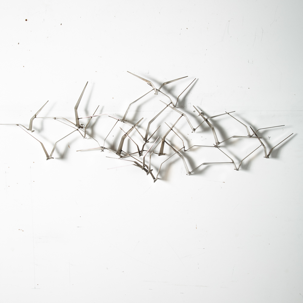 Mid Century Modern Sculpture Birds in Flight Art Wall C. Jere Metal Silver Heavy - Image 3