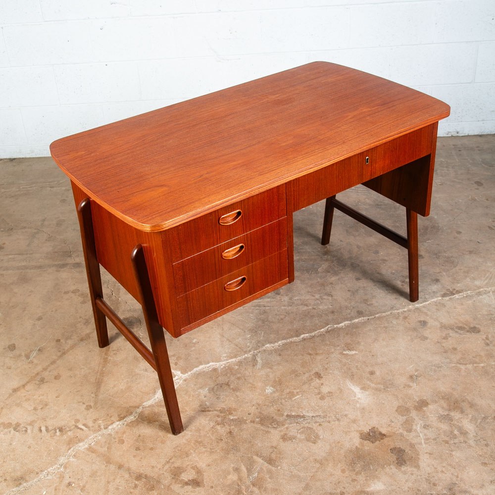 Mid Century Danish Modern Desk Floating 4 Drawer Locking Teak Bookshelf Compact - Image 10
