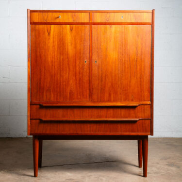 Mid Century Danish Modern Hutch Cabinet Solid Teak Doors Denmark Compact Drawers