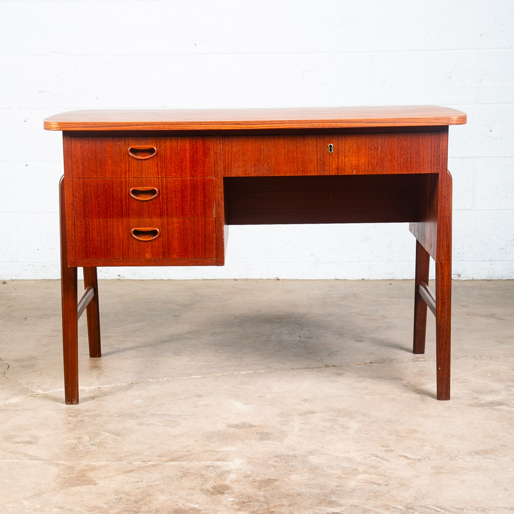 Mid Century Danish Modern Desk Floating 4 Drawer Locking Teak Bookshelf Compact - Image 2