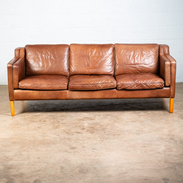 Mid Century Danish Modern Sofa Couch Mogens Hansen Brown Tan 3 Seater Beech Wood - Image 2