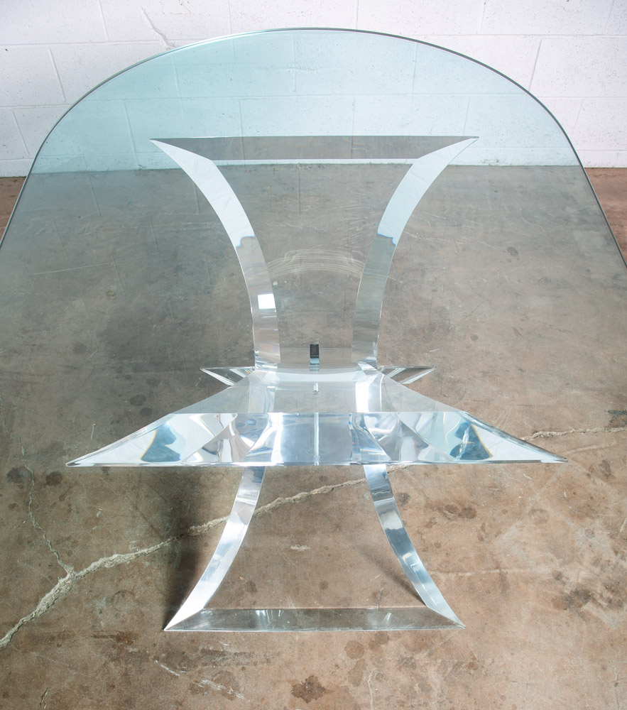 Mid Century Modern Dining Table Oval Lucite Lion In Frost Chrome Vintage Signed - Image 3