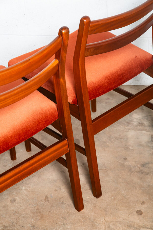 Mid Century Danish Modern Dining Chairs Set 4 Solid Teak Orange Dark Denmark Mcm - Image 12
