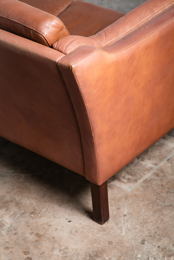 Mid Century Danish Modern Sofa Settee 2 Seater Stouby Brown Leather Denmark VG - Image 7