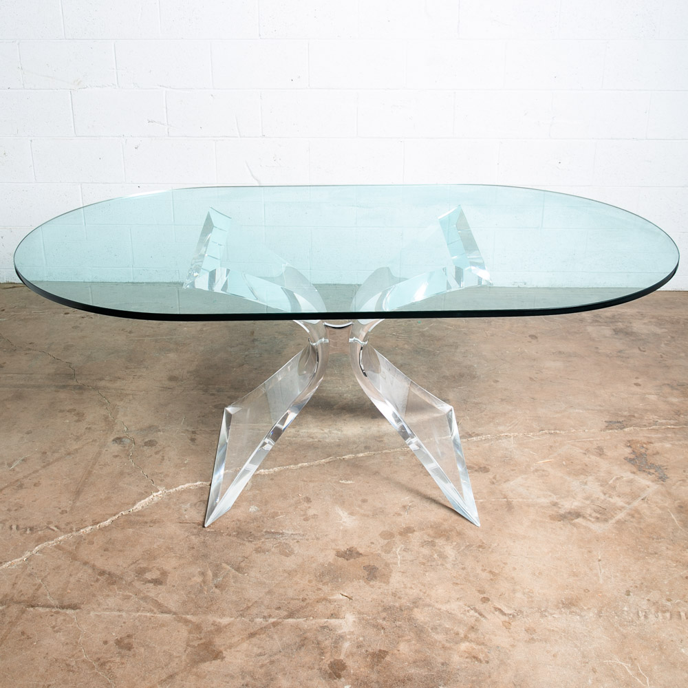 Mid Century Modern Dining Table Oval Lucite Lion In Frost Chrome Vintage Signed - Image 5