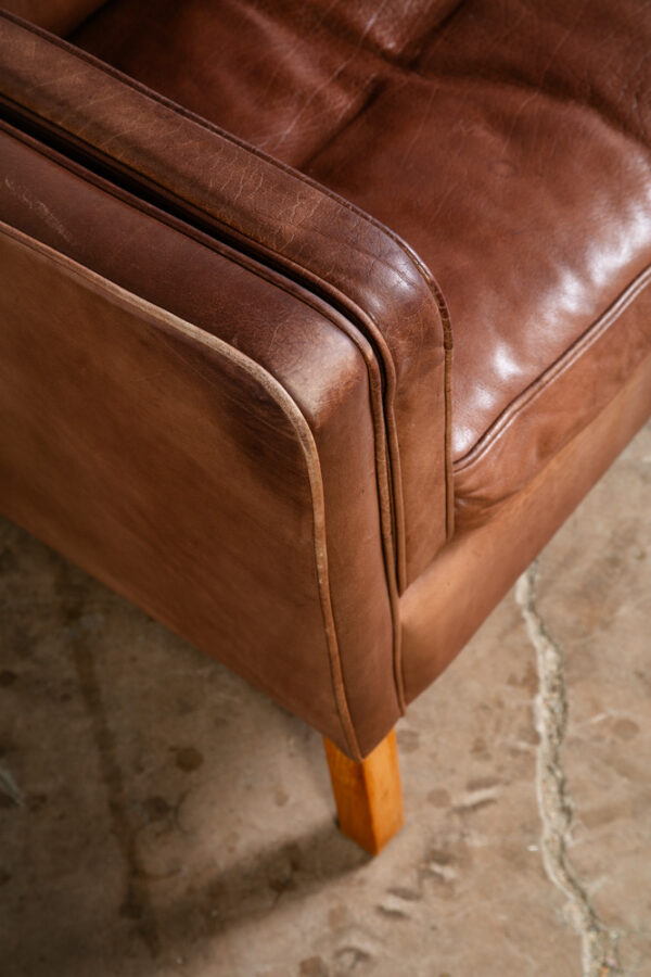 Mid Century Danish Modern Sofa Couch Mogens Hansen Brown Tan 3 Seater Beech Wood - Image 9