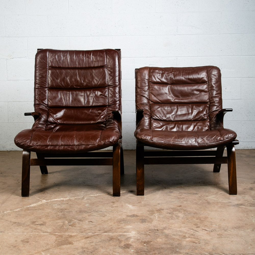 Mid Century Danish Modern Lounge Chairs Brown Leather Ingmar Relling Arms Mcm - Image 2