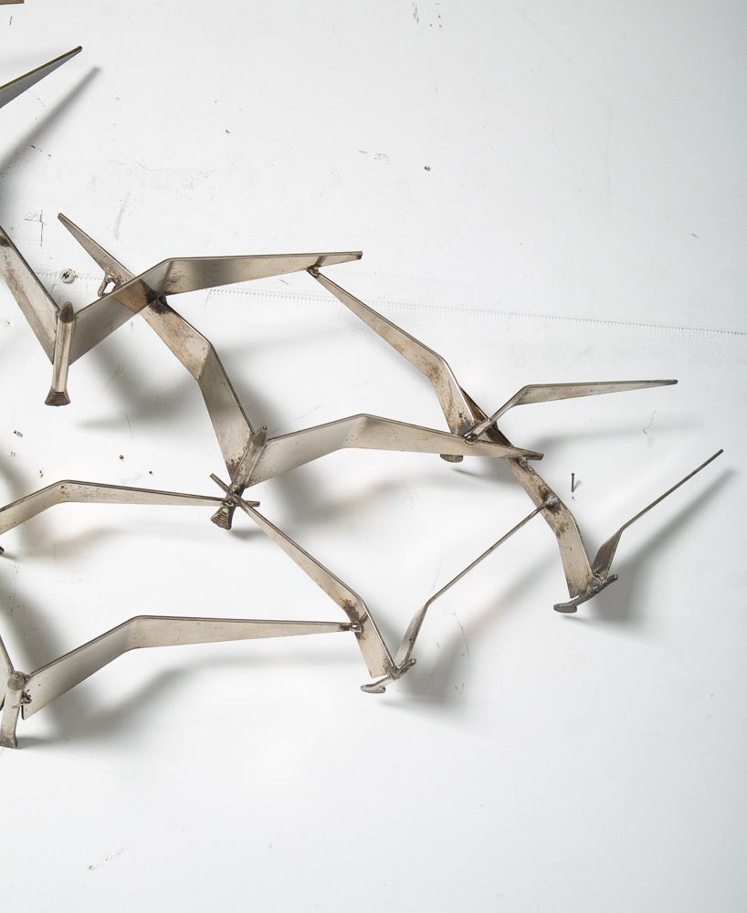 Mid Century Modern Sculpture Birds in Flight Art Wall C. Jere Metal Silver Heavy - Image 8