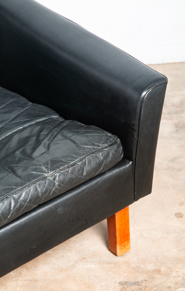 Mid Century Danish Modern Sofa Couch 2 Seat Leather Black Settee Denmark Vintage - Image 6