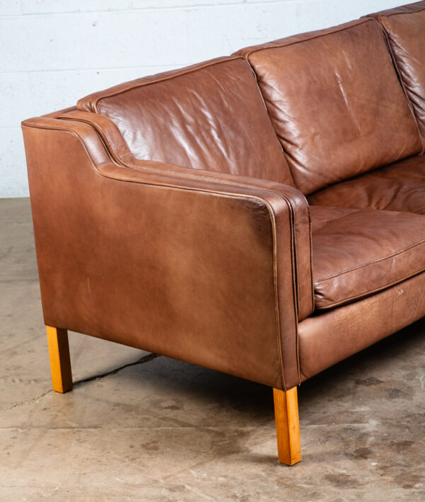 Mid Century Danish Modern Sofa Couch Mogens Hansen Brown Tan 3 Seater Beech Wood - Image 7