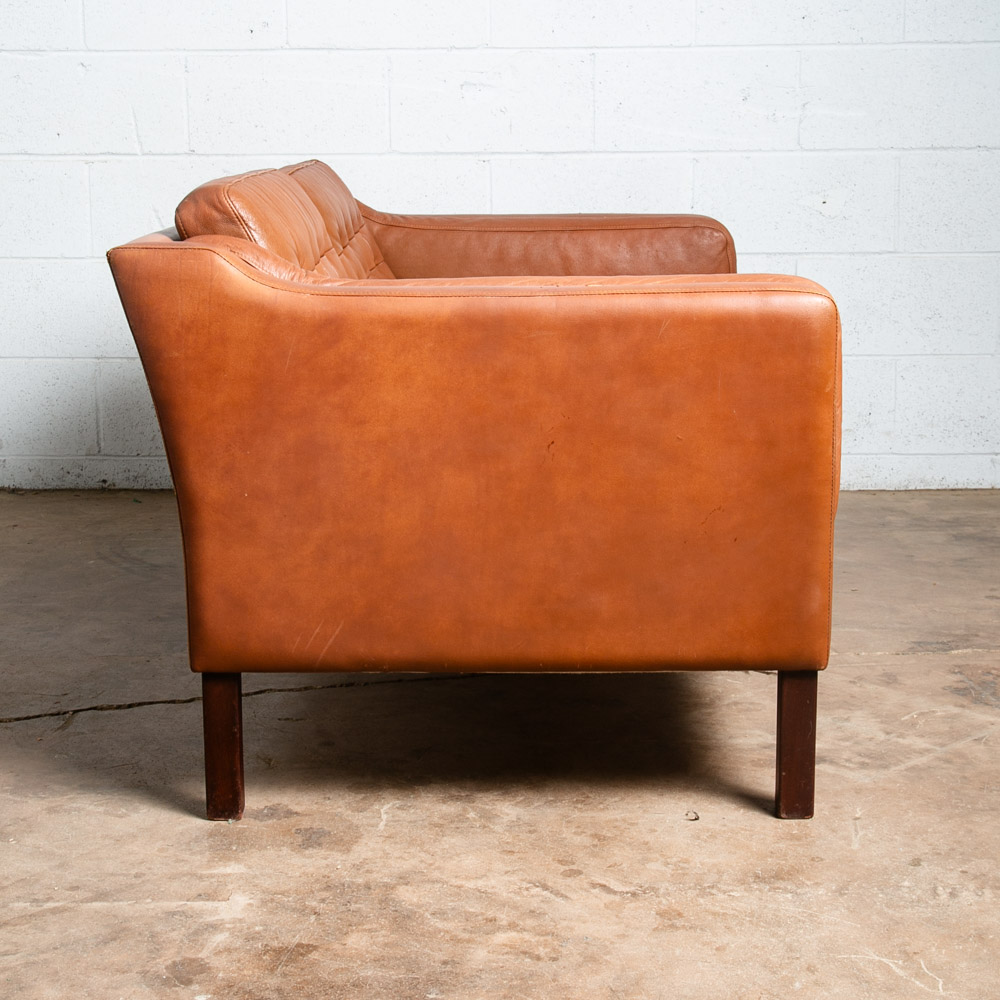 Mid Century Danish Modern Sofa Settee 2 Seater Stouby Brown Leather Denmark VG - Image 3