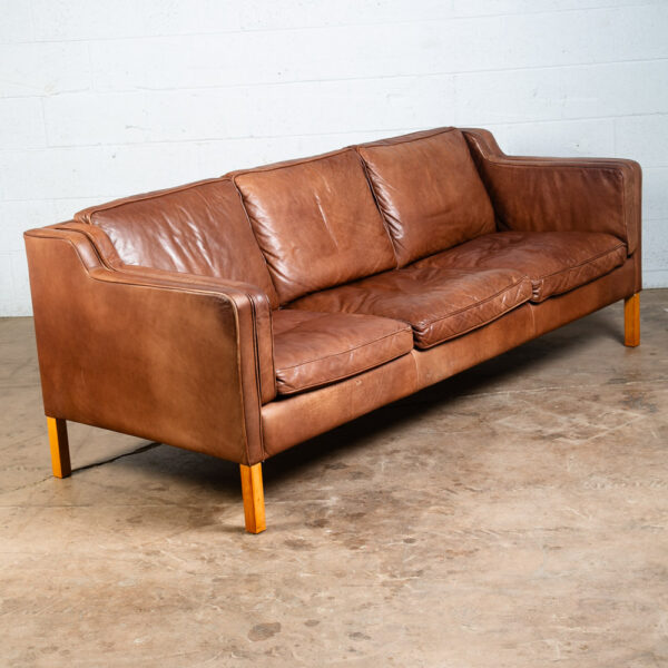 Mid Century Danish Modern Sofa Couch Mogens Hansen Brown Tan 3 Seater Beech Wood