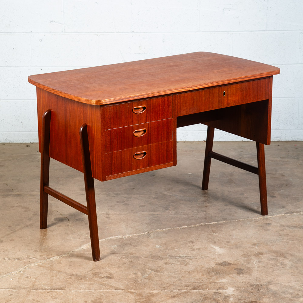 Mid Century Danish Modern Desk Floating 4 Drawer Locking Teak Bookshelf Compact - Image 6