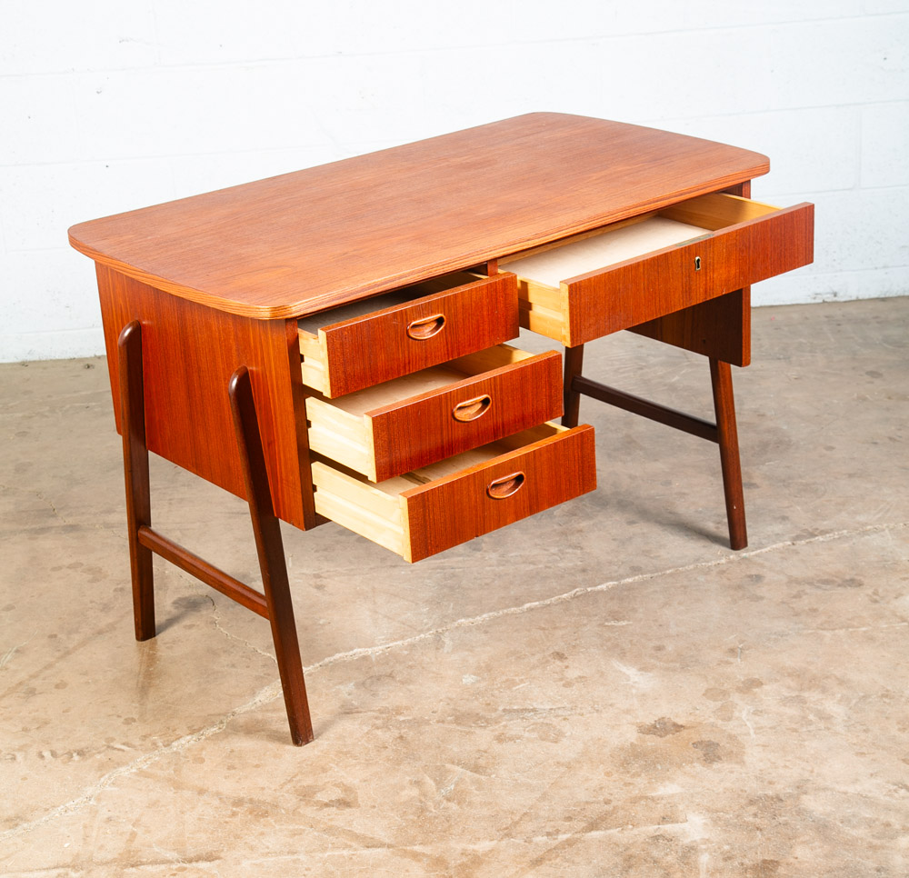 Mid Century Danish Modern Desk Floating 4 Drawer Locking Teak Bookshelf Compact - Image 7