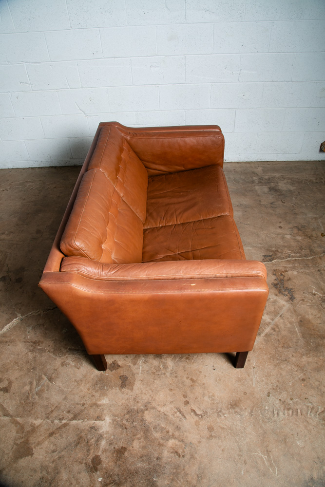 Mid Century Danish Modern Sofa Settee 2 Seater Stouby Brown Leather Denmark VG - Image 8