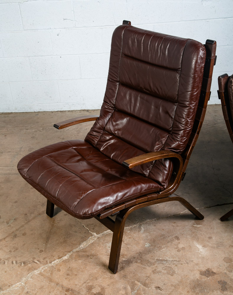 Mid Century Danish Modern Lounge Chairs Brown Leather Ingmar Relling Arms Mcm - Image 5