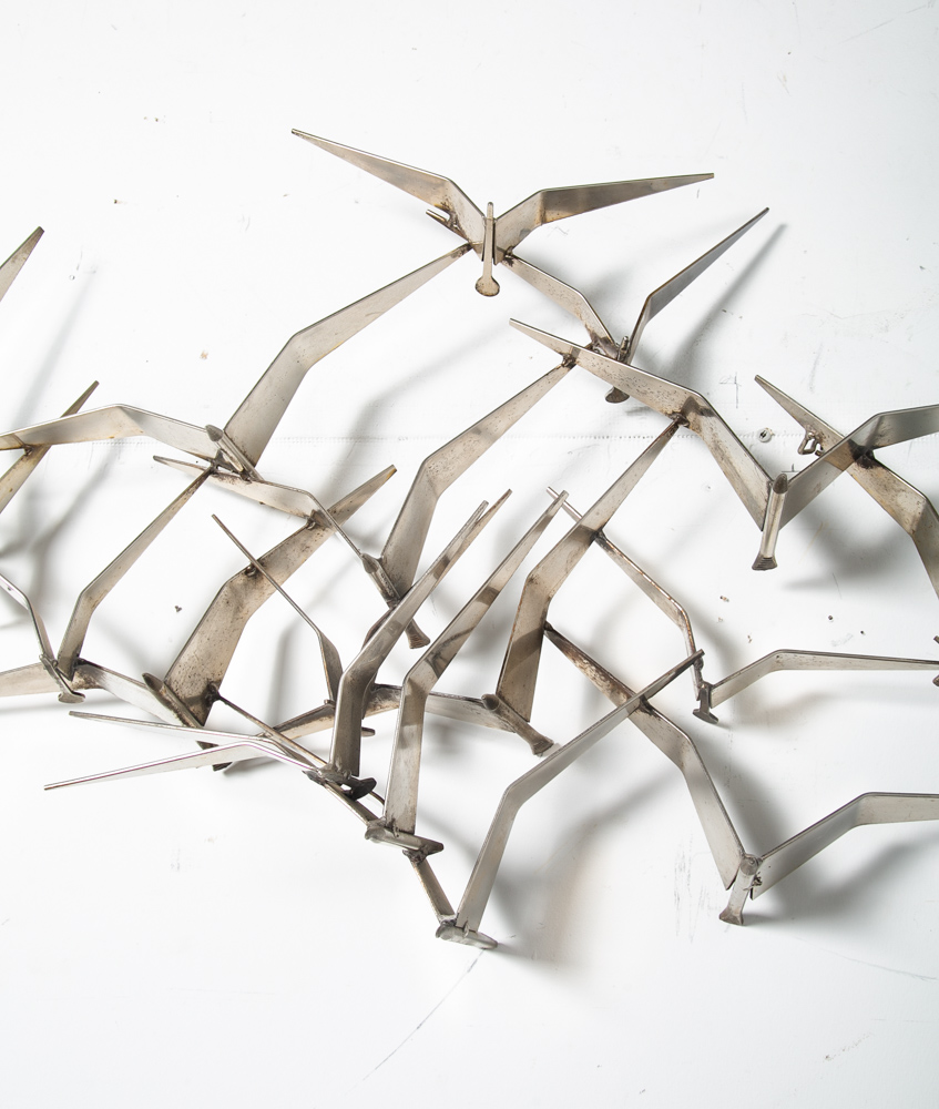 Mid Century Modern Sculpture Birds in Flight Art Wall C. Jere Metal Silver Heavy - Image 6