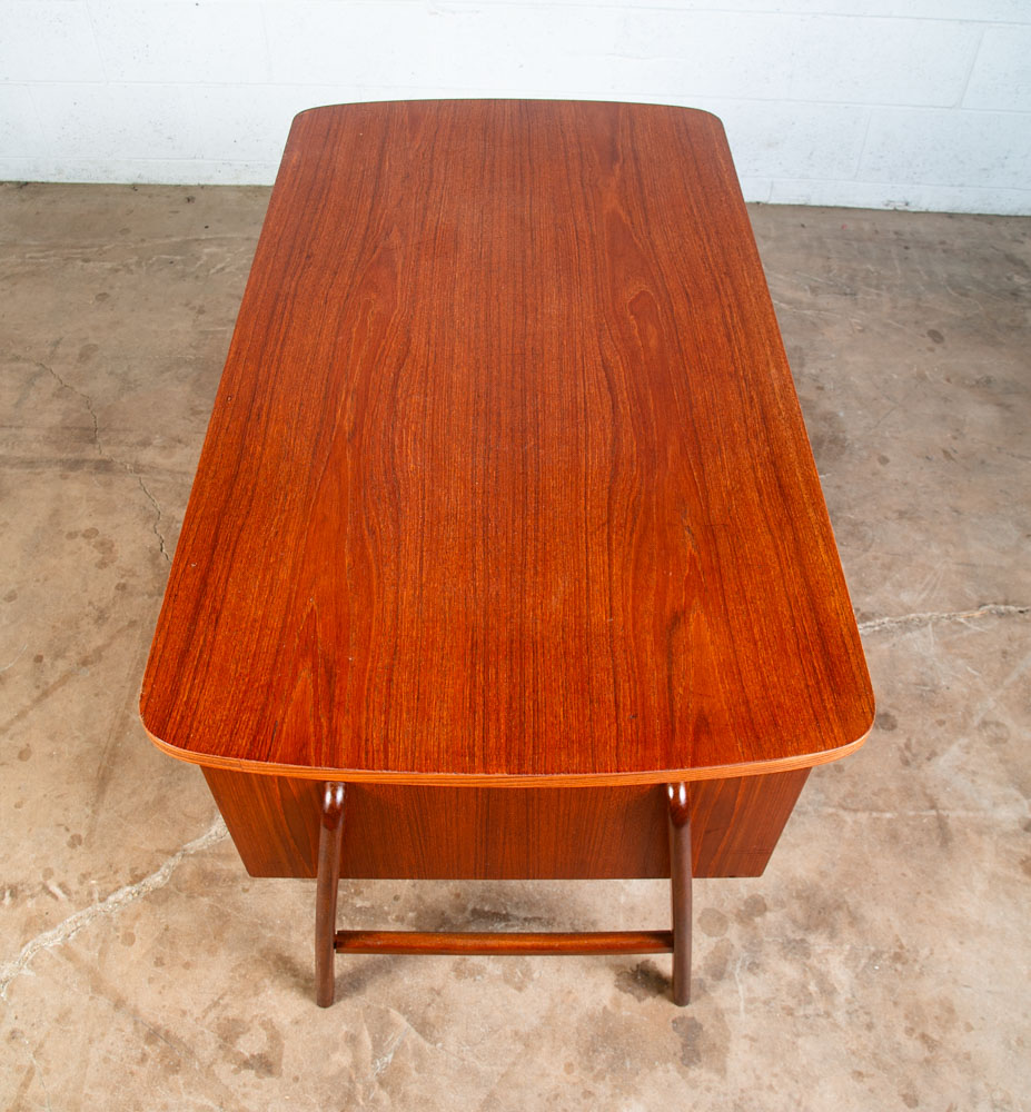 Mid Century Danish Modern Desk Floating 4 Drawer Locking Teak Bookshelf Compact - Image 3