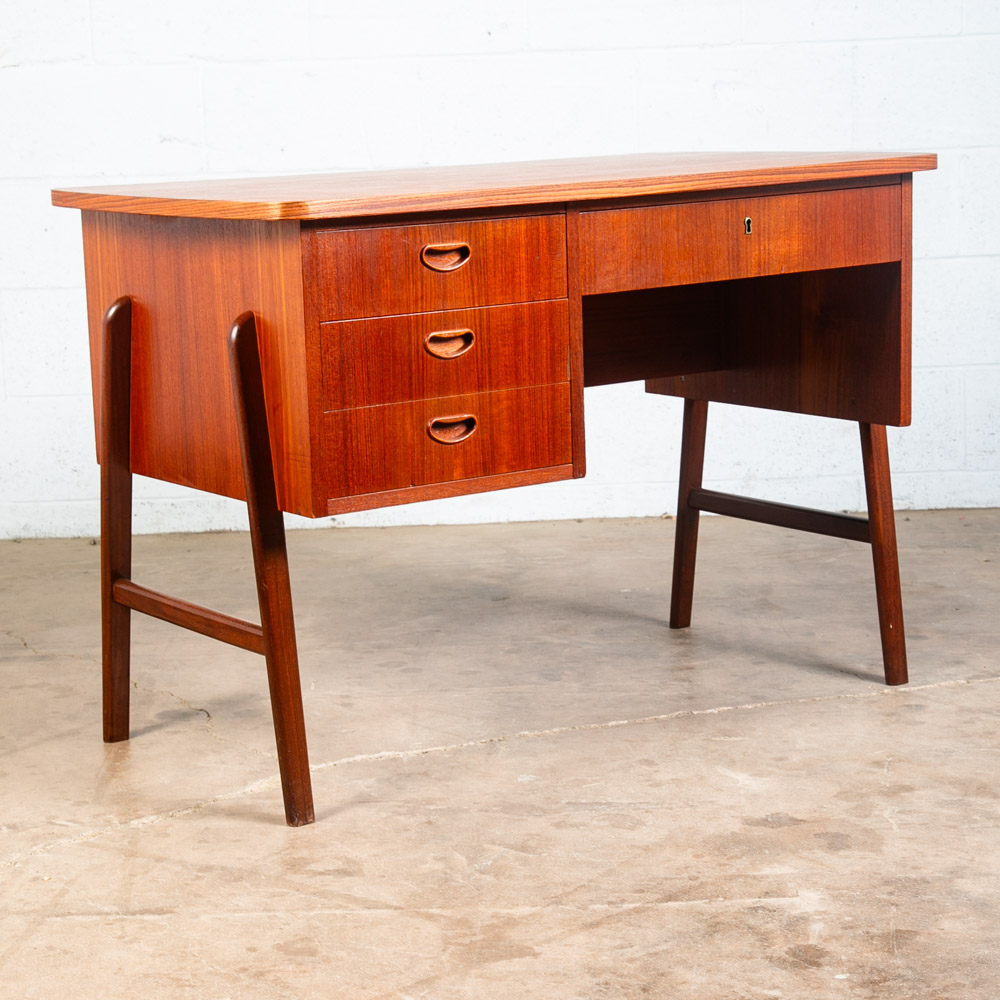 Mid Century Danish Modern Desk Floating 4 Drawer Locking Teak Bookshelf Compact