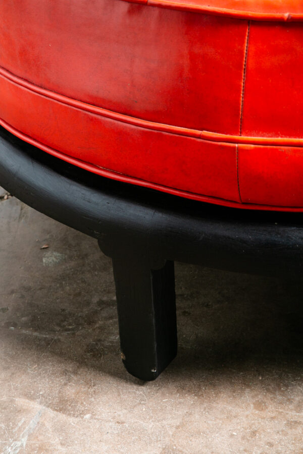 Mid Century Modern Ottoman Large Stool Round Red Black Circular Vintage Foot LG - Image 10