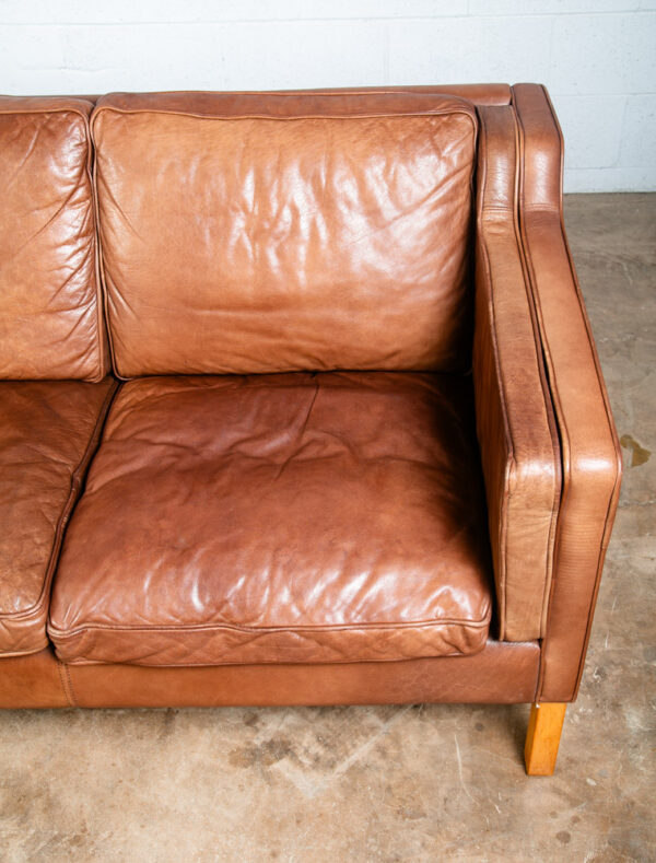 Mid Century Danish Modern Sofa Couch Mogens Hansen Brown Tan 3 Seater Beech Wood - Image 12