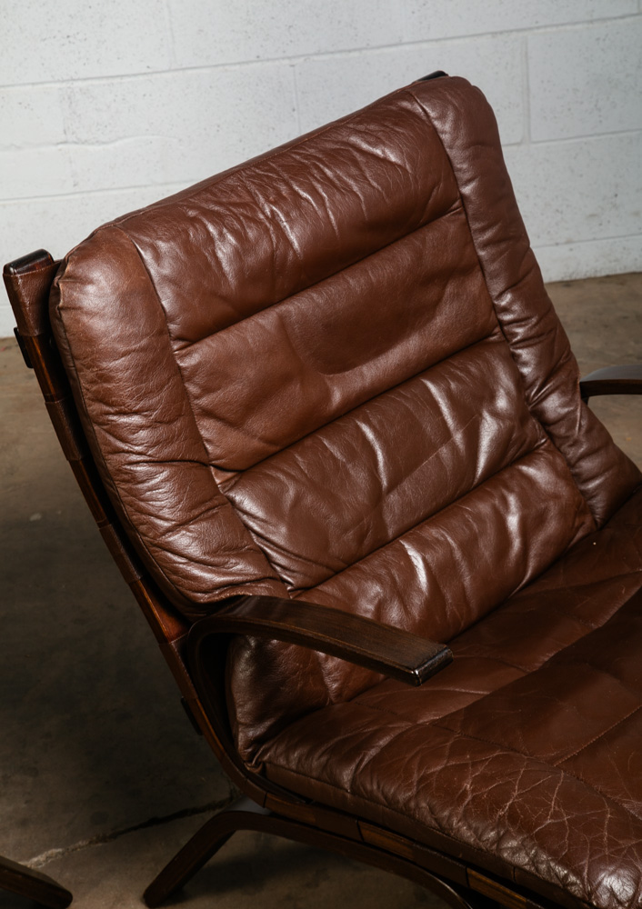 Mid Century Danish Modern Lounge Chairs Brown Leather Ingmar Relling Arms Mcm - Image 8