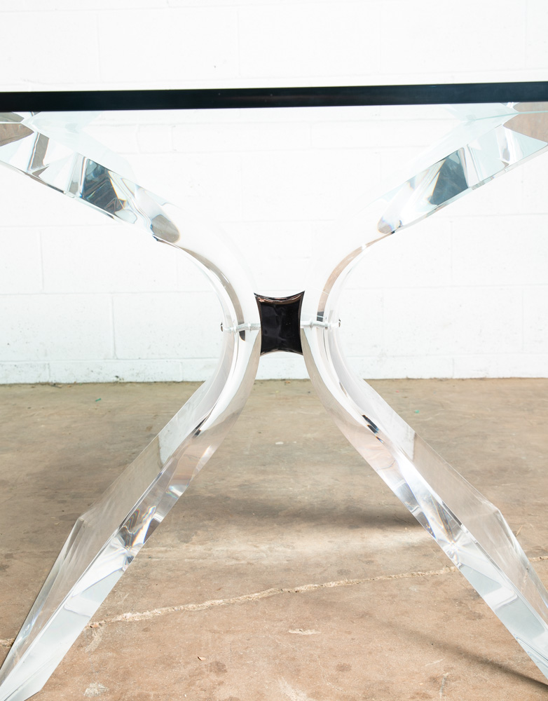 Mid Century Modern Dining Table Oval Lucite Lion In Frost Chrome Vintage Signed - Image 9