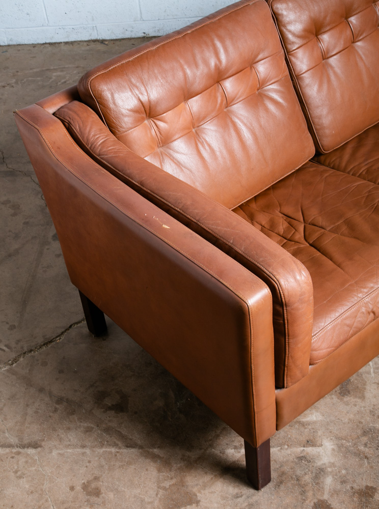 Mid Century Danish Modern Sofa Settee 2 Seater Stouby Brown Leather Denmark VG - Image 10