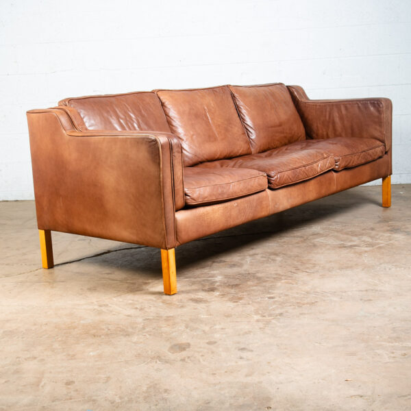 Mid Century Danish Modern Sofa Couch Mogens Hansen Brown Tan 3 Seater Beech Wood - Image 8