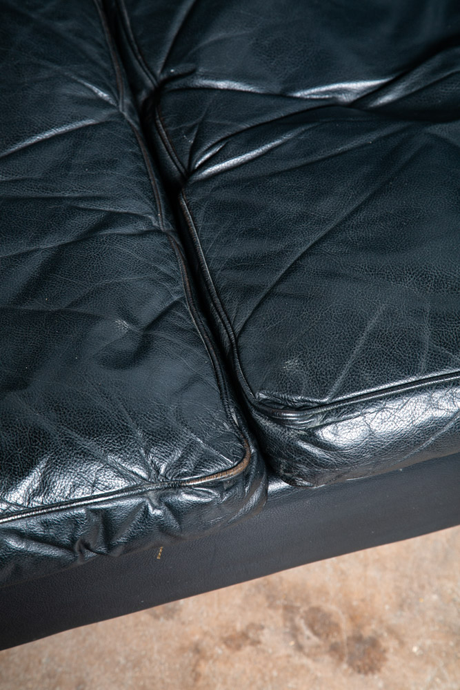 Mid Century Danish Modern Sofa Couch 2 Seat Leather Black Settee Denmark Vintage - Image 7