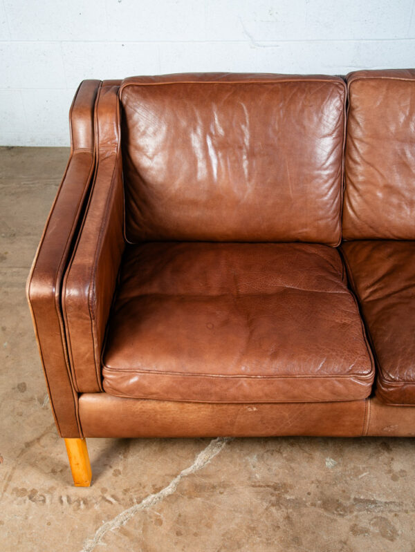 Mid Century Danish Modern Sofa Couch Mogens Hansen Brown Tan 3 Seater Beech Wood - Image 6