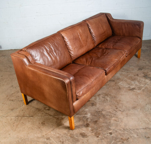 Mid Century Danish Modern Sofa Couch Mogens Hansen Brown Tan 3 Seater Beech Wood - Image 3